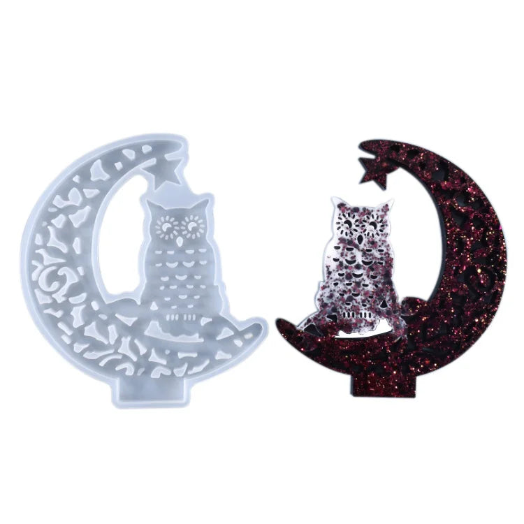 XINCHOU Silicone Crescent Moon Star Owl With Bracket Resin Epoxy Mould Ornament DIY Craft Hand Mould Tool Home Art Decoration