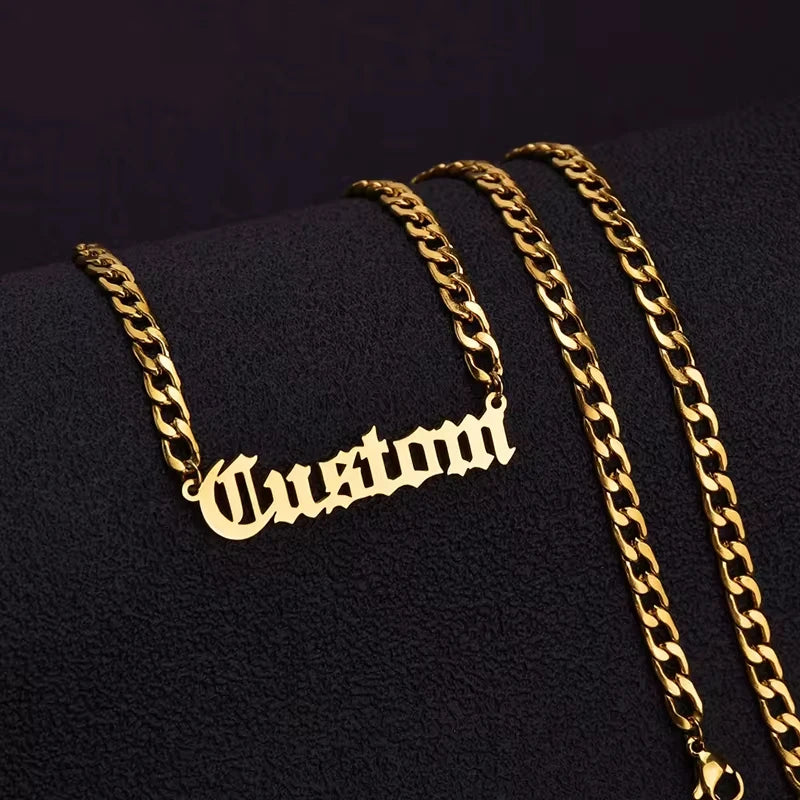 PVD Cutting Zodiac Sign  DIY Personalized Letters Alphabet 18K Gold Custom Text Name LOGO Pendant Collarbone Necklace