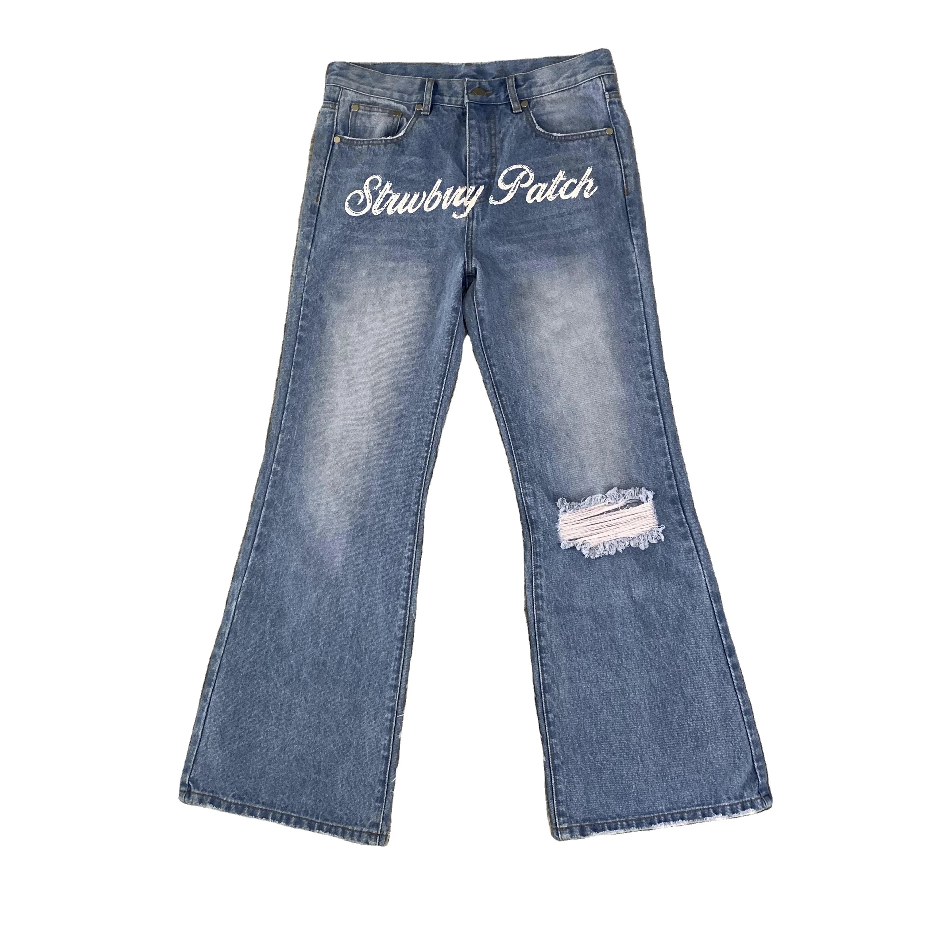 DENIMGUYS Boyfriend Flared Jeans Pants High Waist Baggy Ripped Bootcut Pants Men Jeans