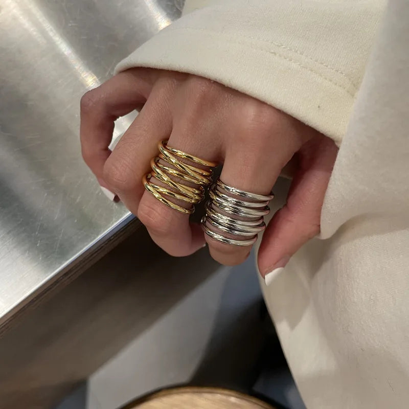 MECYLIFE Minimalist Jewelry Fashion Waterproof Anti-tarnish Spring Multilayered Rings Stainless Steel Rings for Women