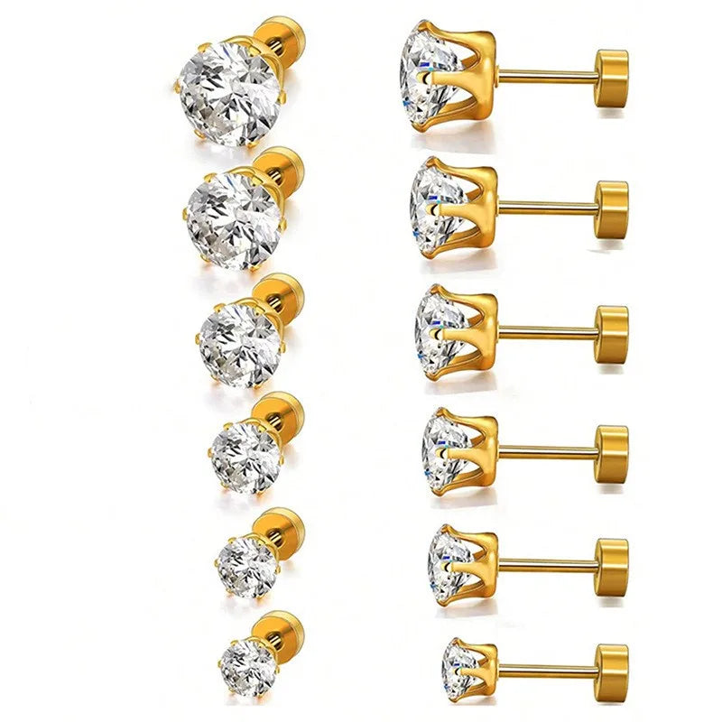 Fashionable Titanium Steel Fine Needle Stainless Steel Earrings Round 18k Gold-plated Zircon Earrings Jewelry Accessories