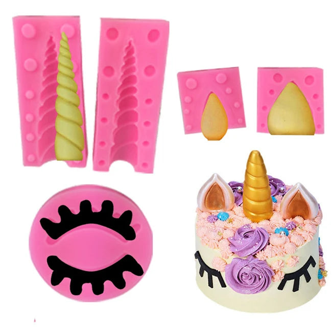 DIY Food Grade Eco-Friendly Customizable Cake Decoration Fondant Moulds Horn Eyelash Ears unicorn Mold for Cake Topper