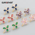 MA95 6pcs/lot Nickel-Free 18K Gold Plated Copper Metal Jewelry Accessories with Zircon DIY Flower Shape Earrings