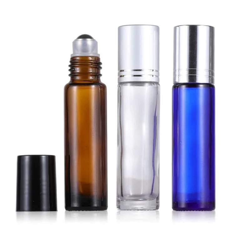 Low Price 10ml Frosted Amber/clear/blue Glass Roll on Bottle Perfume Essential Oil Roller Bottle