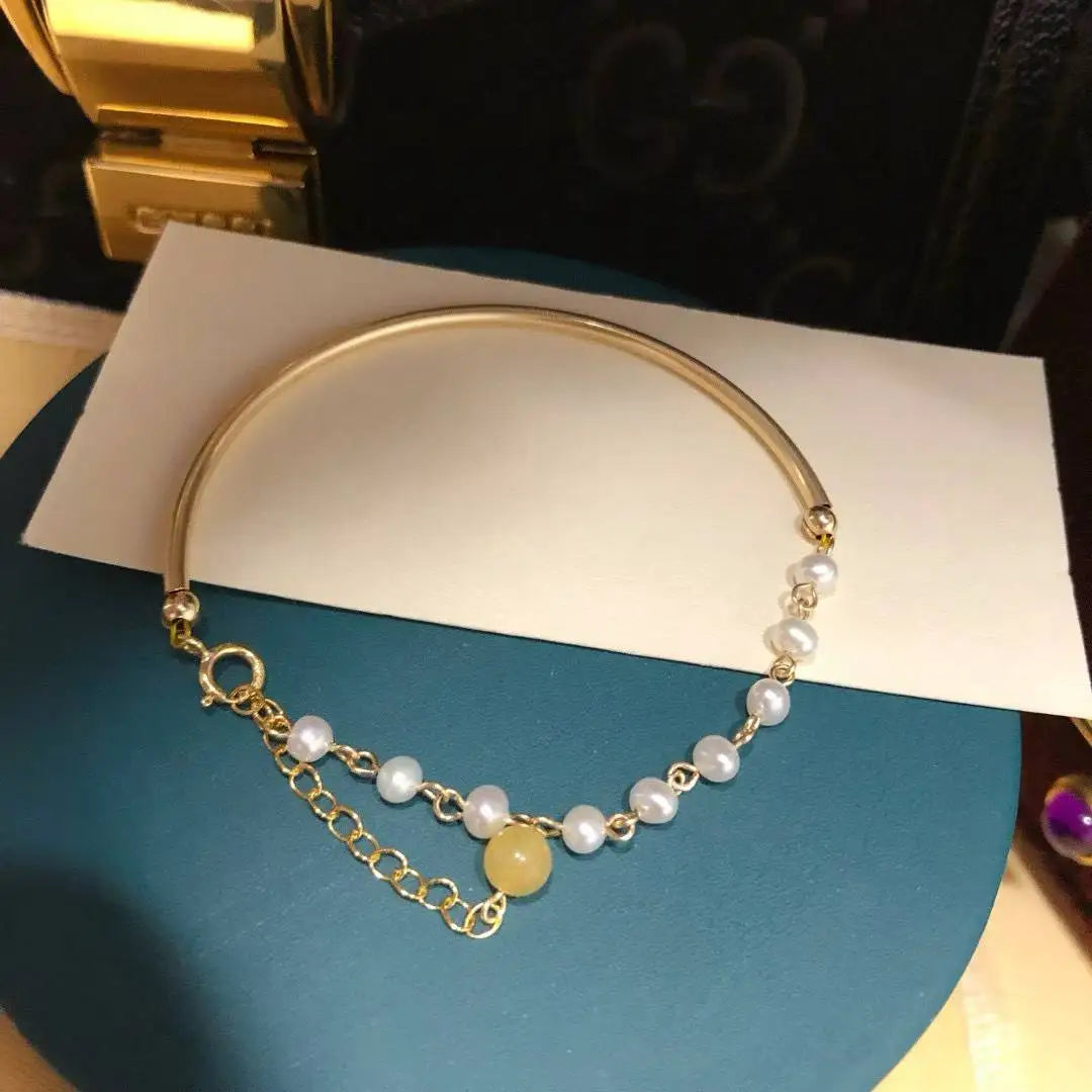 Color Preserving Allergy Resistant Gold Plated Pearl Freshwater 4-5MM Fine Chain Link Bracelet