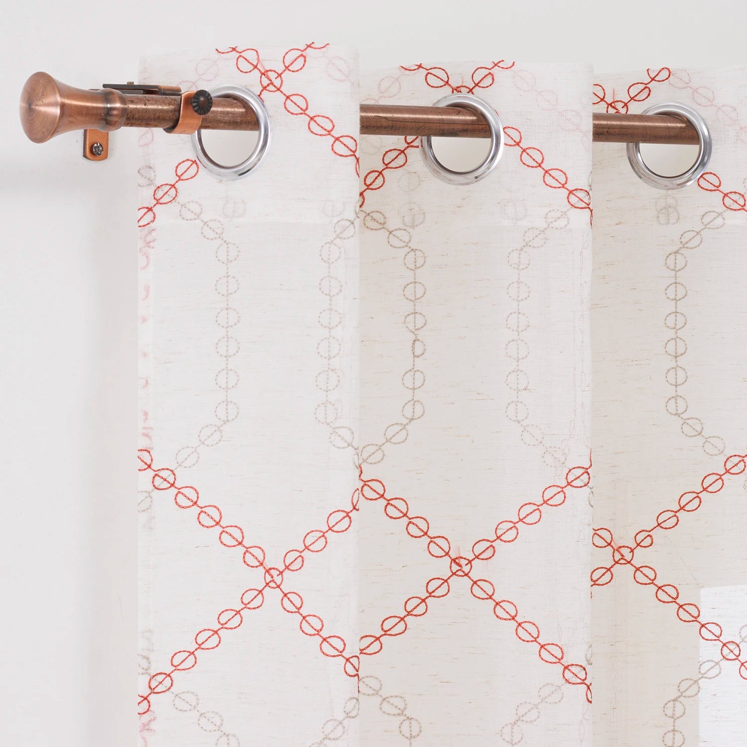 Geometric Pattern Faux Linen Sheer Embroidered Voile Tulle Embroidery Curtains Two Colors Design Cheap Price Drapes & Valances