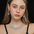 Wholesale Accessories: Stunning Wedding Jewelry Set with Geometric Hollow Diamond Necklace & Earrings