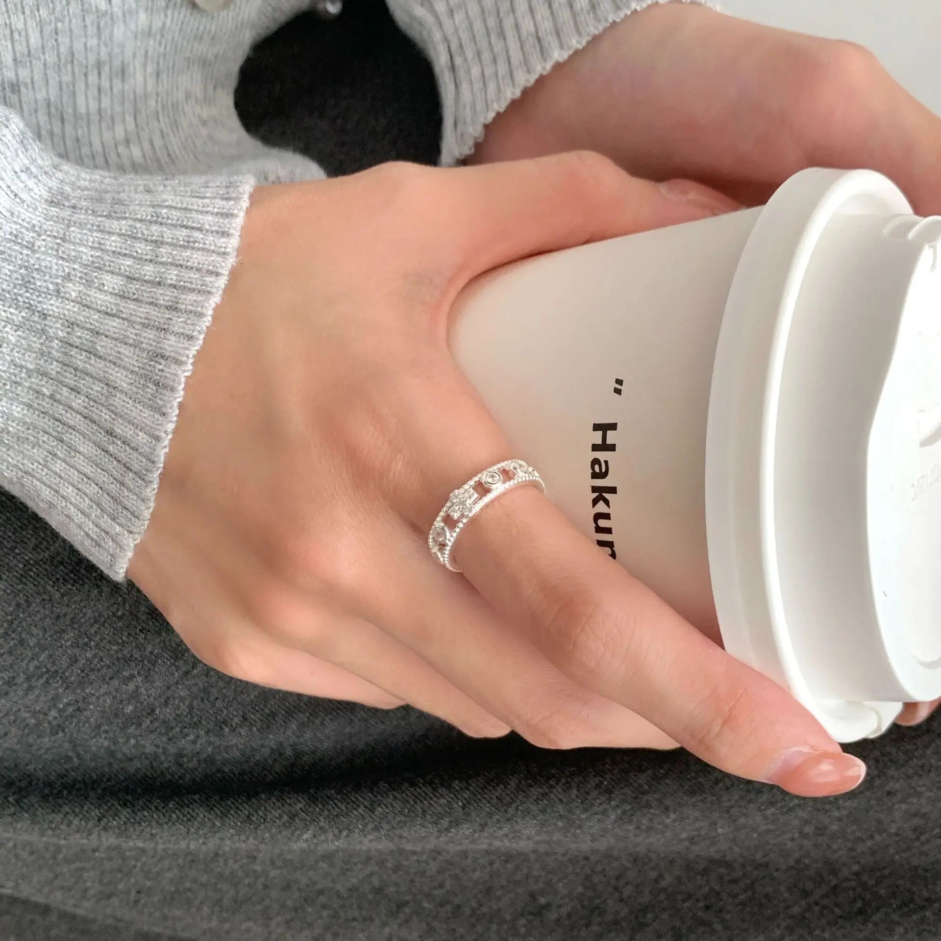 Vianrla S925 Sterling Silver Niche Design Cross Diamond Hollow Ring Female Trendy Personality Open Adjustable Index Finger Ring