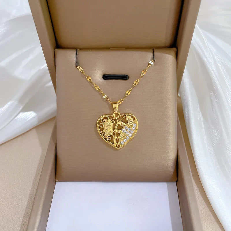 Collar De Acero Inoxidable Stainless Steel Micropaved Necklace for Women Hollow Luxury Gorgeous Full Diamond Necklace