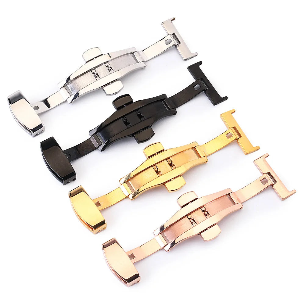 Double Button Clasp Premium Watch Band Buckle Full Sizes 10-24mm Stainless Steel Butterfly Deployment Watch Buckle