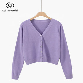 Women's Casual Warm Knitted Button Jacket Custom Embroidered Fashion Cardigan Sweater Manufactured by Knitwear Expert