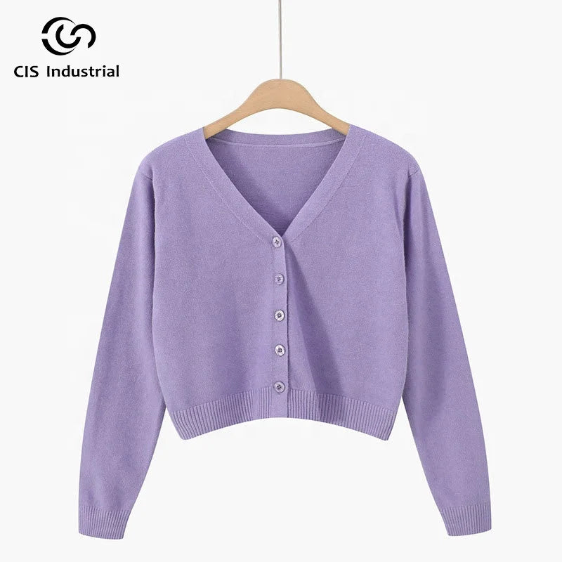 Women's Casual Warm Knitted Button Jacket Custom Embroidered Fashion Cardigan Sweater Manufactured by Knitwear Expert