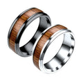 Classic Wood Grain Inlaid Ring Men Stainless Steel Rings Jewelry Women Unique Couple Rings Love Forever Comfort Fit Size 6-13