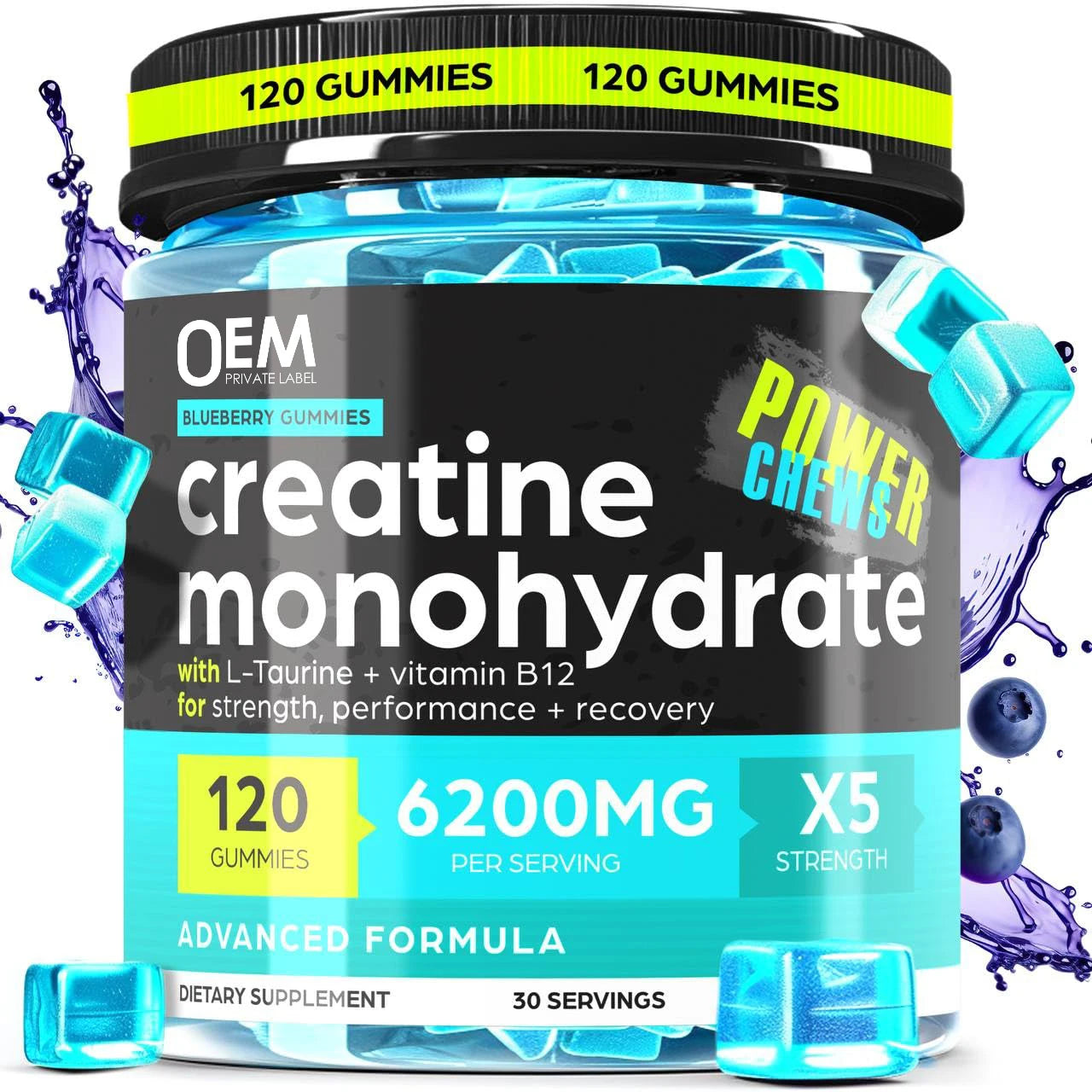 Private Label Muscle Building Creatine Monohydrate Gummy Halal Vegan 5000mg Pre Workout Muscle Growth Energy Boost Supplement