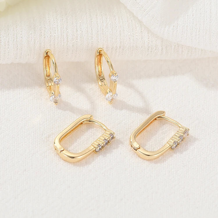 Factory Wholesale Brass 14K Gold Plated Jewelry Huggie Earrings Geometric Square Zircon Hoop Earring