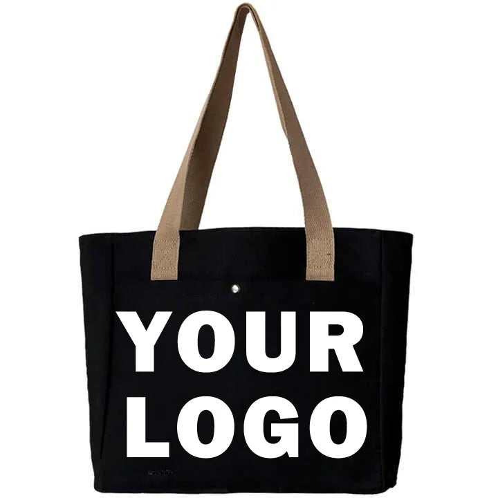 Custom logo Large Capacity Custom Logo Letter Cotton Canvas Tote Bag With Pocket Zipper