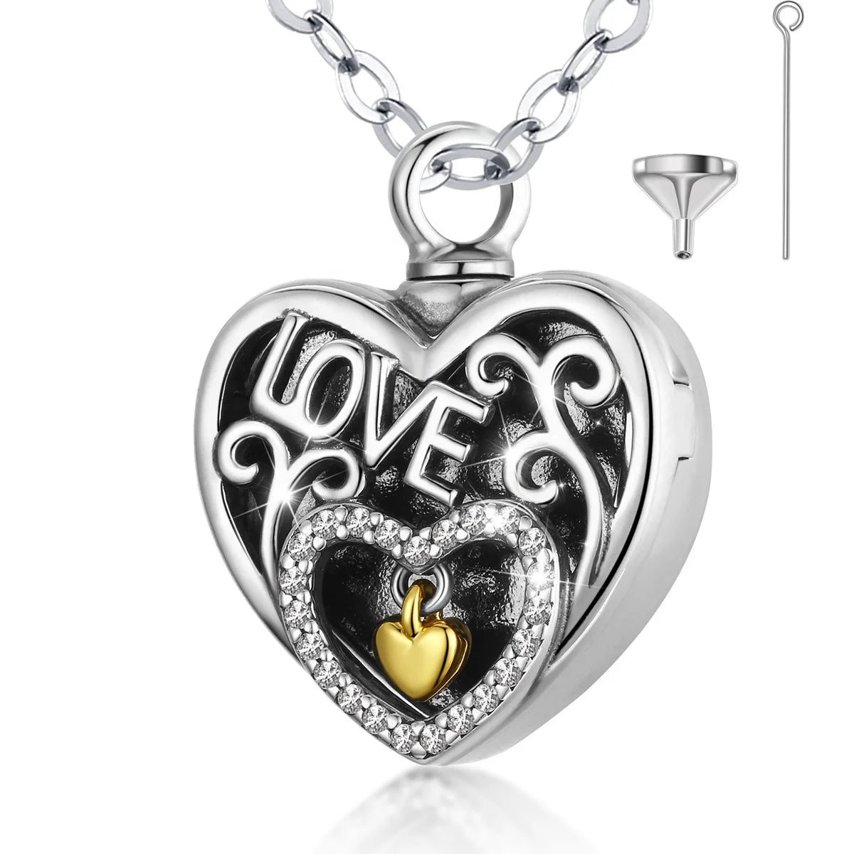 Isunni Forever in My Heart Cremation Necklace 925 Sterling Silver Picture Big Heart Locket Urn Necklace