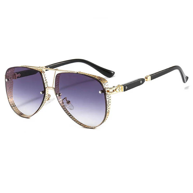 Men's Trendy Pilot Style Anti-Radiation Full Rim Gold Frame UV400 Lenses Metal Mesh Decorative Sunglasses Ocean Colors Coating