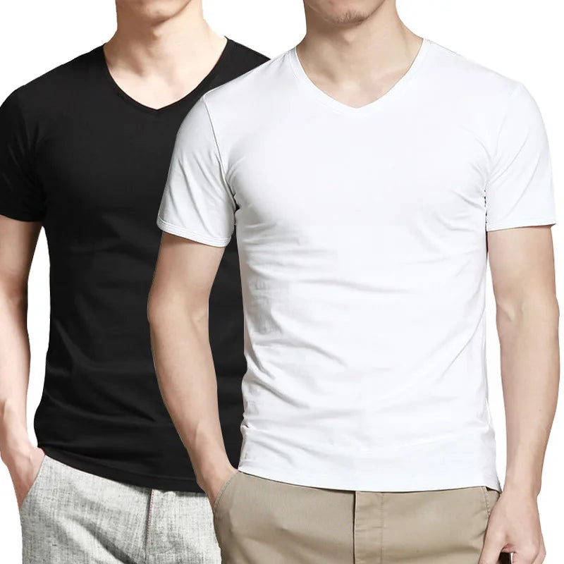 2024 Summer Short Sleeve T-shirt Cotton Breathable Size Code White Round V-neck Bottom Half Sleeve Men's Shirt