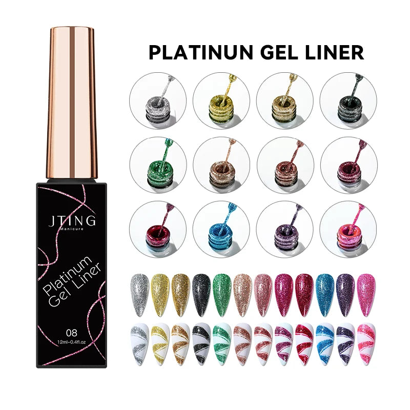 JTING High Quality 12 Colors Gel Brush Nail Art Liner Kit OEM Pastel Liner Gel Set Create Design Your Own Brand Gel Liner Paint