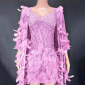 Luxury Stage Costume Party Cloth Sexy Feather Stitching Gown Slim Short Banquet Party Evening Dress