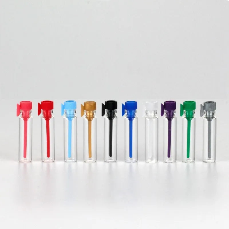 Mini 1ml Empty Glass Bottle with Colorful Cap for Perfume & Essential Oil Cosmetics Packaging Sample Bottle