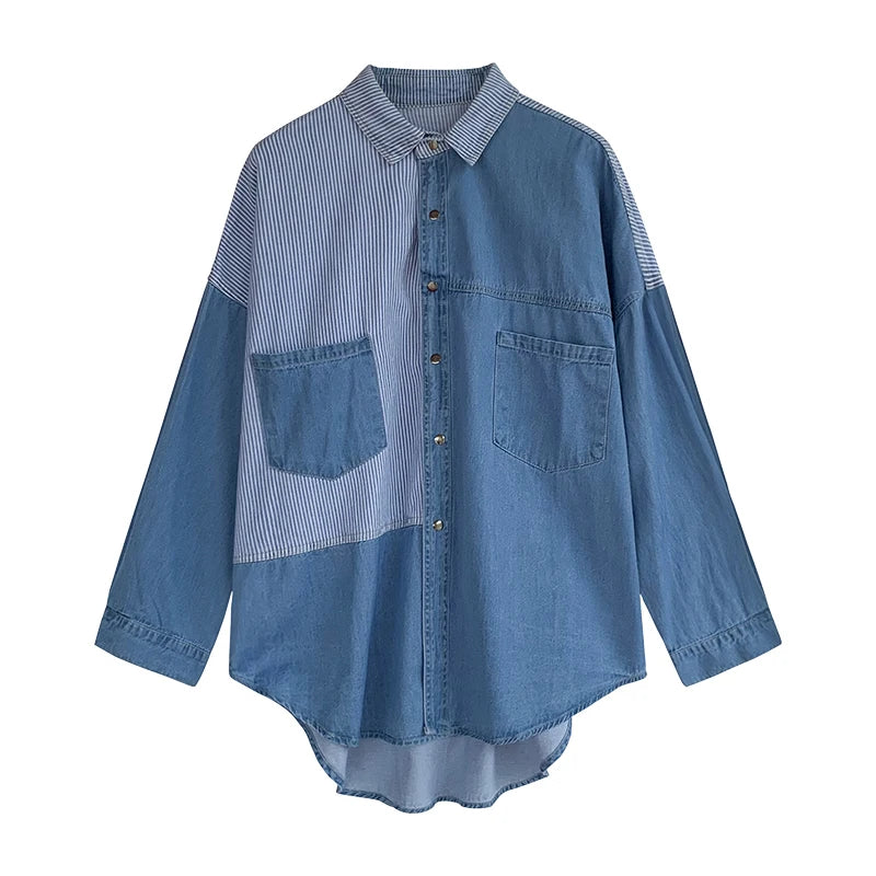 Boutique Wholesale 2026 Autumn New Fashionable Lapel Loose Long Sleeved Denim Women's Shirt
