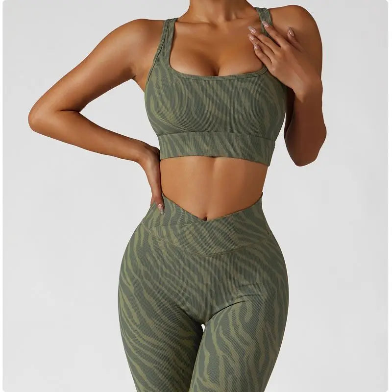 Racer Back Seamless Leopard Print zebra Print Workout Bra Women Sport Bra Rib Fabric Fitness Gym Crop Top Women Yoga Bra