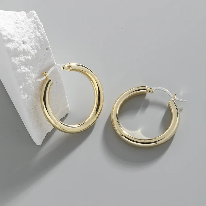 New Design 30mm Big 925 Sterling Silver Geometric Glossy Hoop Huggie Earrings for Women