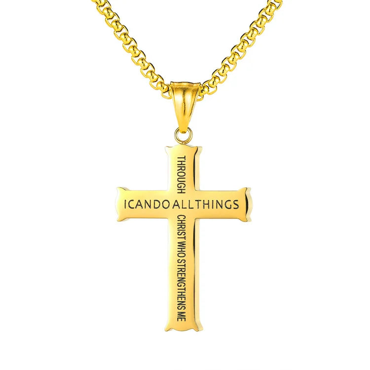 Christian Gold Plated Bible Philippians 4:13 I Can Do All Things Stainless Steel Cross Necklace