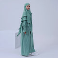 Drop Shipping Traditional Muslim Clothing 2 Layer Arab Khimar Jilbab Set 2pc EID Jilbab Abaya Muslim Dress Hijab Set