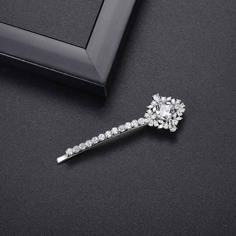 SLBRIDAL Luxury Trendy Prong Setting Cubic Zircon Women Hair Clip Barrettes Girls Bobby Pins Hairgrips Jewelry Hair Accessories