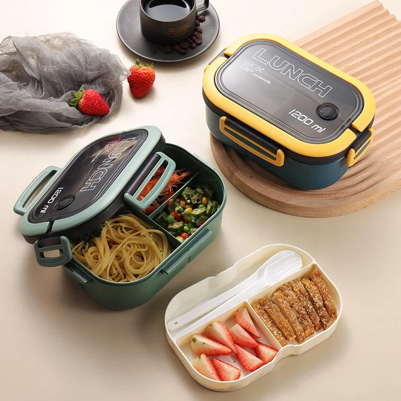 Lunch Box 2 Layers Grids Student Office Worker Microwave Hermetic Bento Box Outdoor Picnic Fruit Food Container