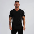 2023 Summer New Arrivals V Neck Short Sleeve Men T Shirt Slim Fit Fashion T-shirt Men Skinny Casual Gym Clothing Fitness Tshirt