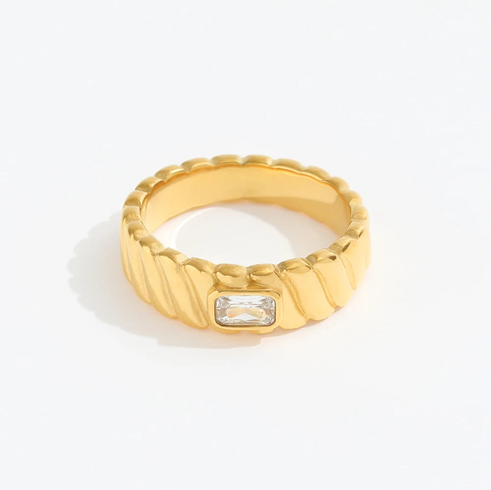 Joolim Stainless Steel Jewelry Wholesale 18K Gold Plated Croissant Zirconia Rings for Women Statement Rings