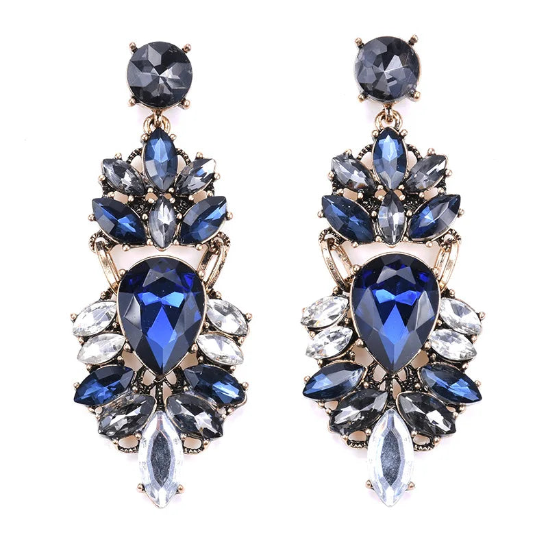 Vintage Fashion Chandelier Earrings Exaggerated Water Drop Geometric Design Multi-Colored Rhinestone Alloy Studs Earrings