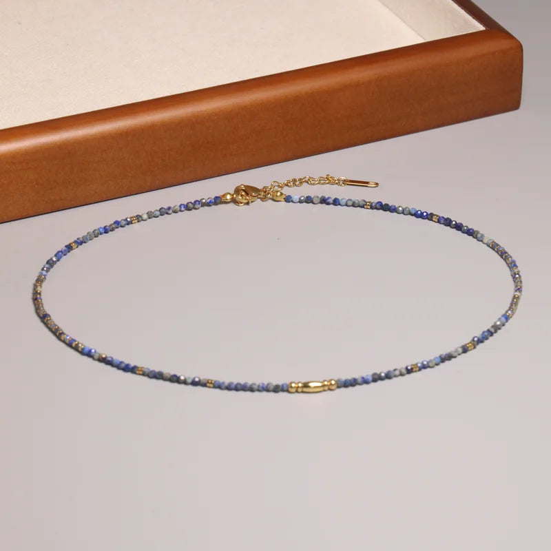 Natural Lapis Lazuli Stone Beaded Necklace Choker for Women Semi-precious Gemstone Healing Crystal Energy Bracelet Set