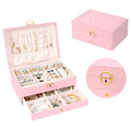 Luxury PU Leather Case Display Earring Necklace Bracelet Ring 2 Layer Jewelry Box Glass Lid Jewelry Organizer Drawer Storage