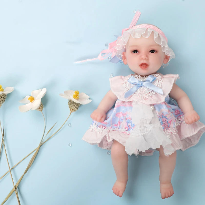Soft 9.8inch Long 25cm 1.3lb Reborn Baby Girl Dolls 0.6kg Full Body Solid Silicone Newborn Fashion Dolls