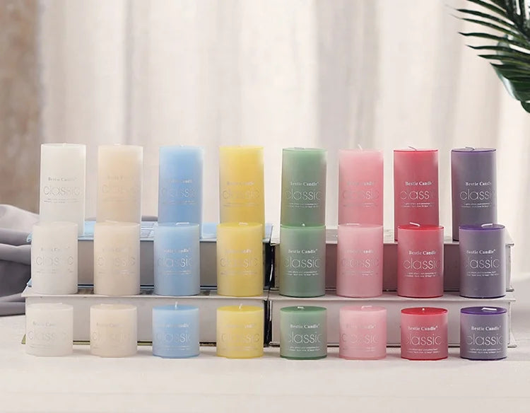 Wholesale Burning 21h 5x7.5cm Custom Scent Color Paraffin Pillar Candles Nordic Style Handmade Long-lasting Home Decoration Bars