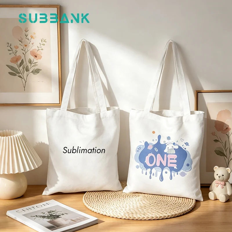 Subbank Sublimation Eco Travel Beach Tote Bag Designer Custom Logo Printed Washable Cloth Blank Tote Cotton Shopping Canvas Bag