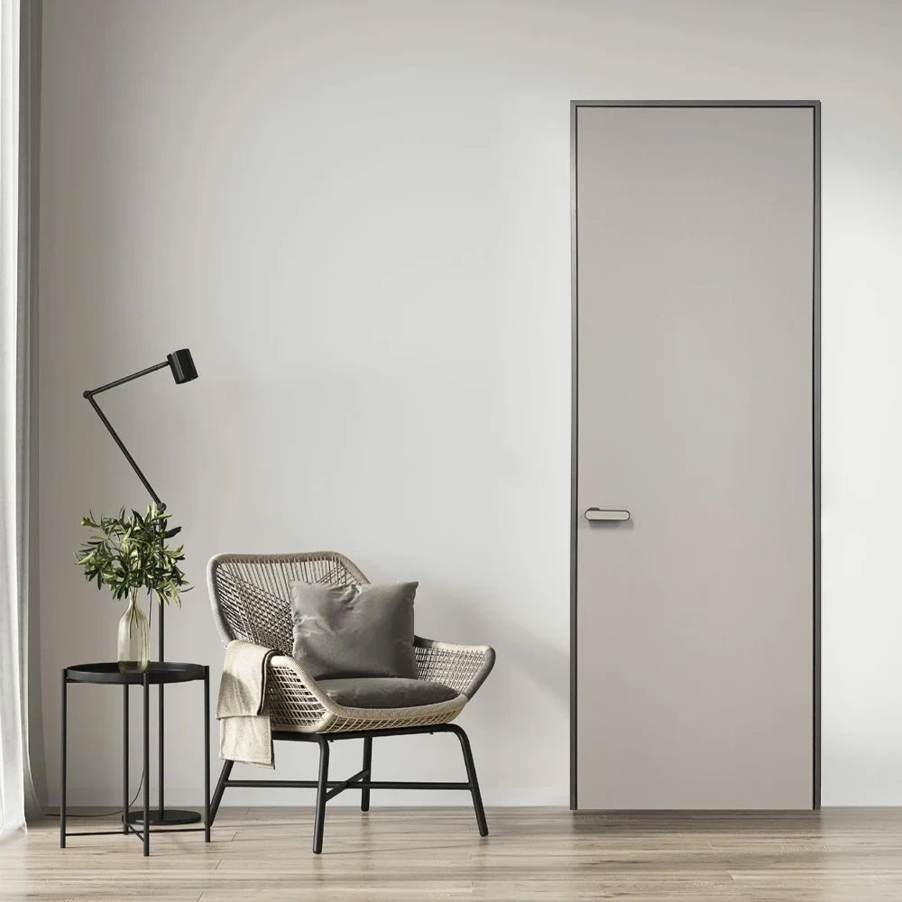 Modern Slim Aluminum Frame Polymer Slab Door Heat Insulation Soundproof for Bedroom Living Room Home Hotel Interior Manual