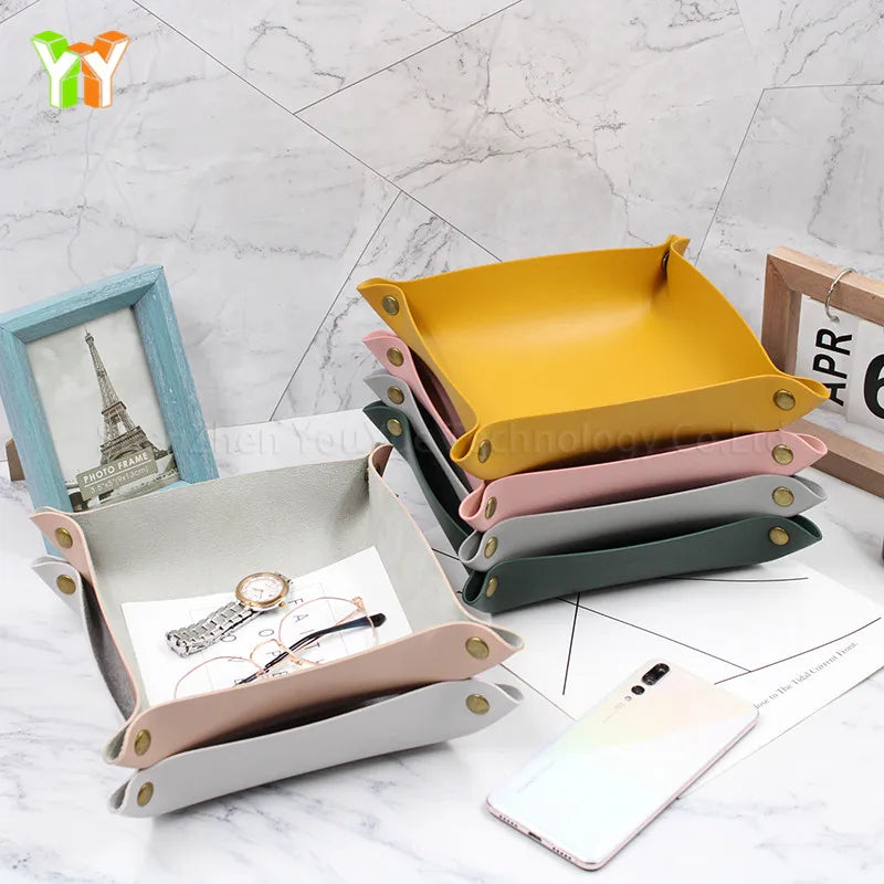 Men Boys Leather Dice Tray Square Desk Organizer for Ludo Game Board Square Organizing Board Game Accessories Great Gifts for
