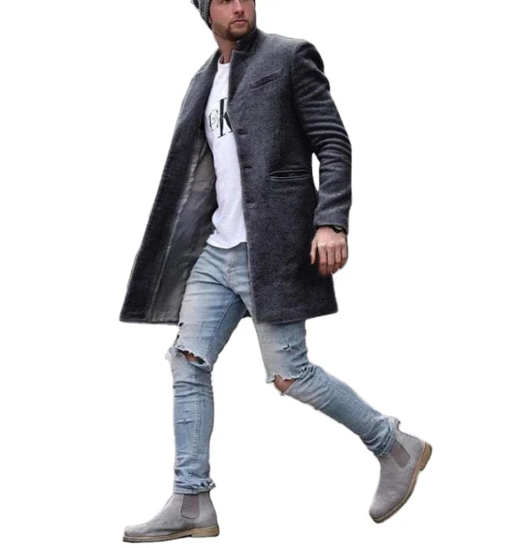 Newest Men's Simple Casual Plaid Blazer Coat Long Length Eco-Friendly Polyester