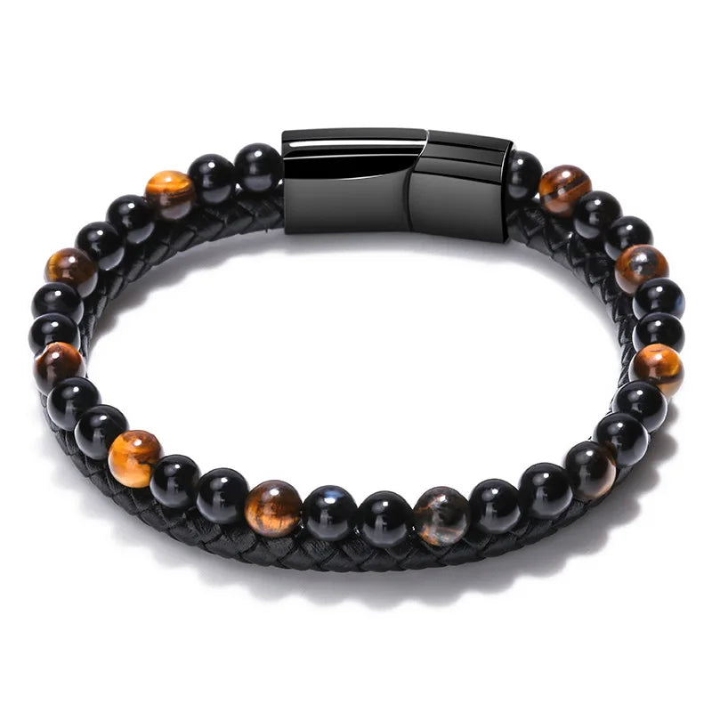 HOVANCI New Wrap Bracelets Natural Stone 01 Magnetic Buckle Leather Bracelet for Man