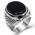 Fashion Jewelry Vintage Stainless Steel Jewelry Hip Hop Ring Anillos 18k Gold Plated Black Onyx Gemstone Signet Ring for Men