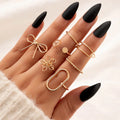 2022 Female Fashion Cross Twist Open Joint Ring Jewelry Gift Punk Gold Round Hollow Geometric Rings Set for Women