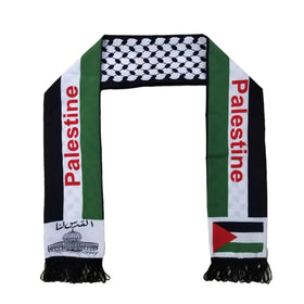 Unisex Custom Palestine Flag Satin Scarf Tassels Soft Unique Arabian AQSA Islamic Design Nationalistic Sports Gift for Men Women