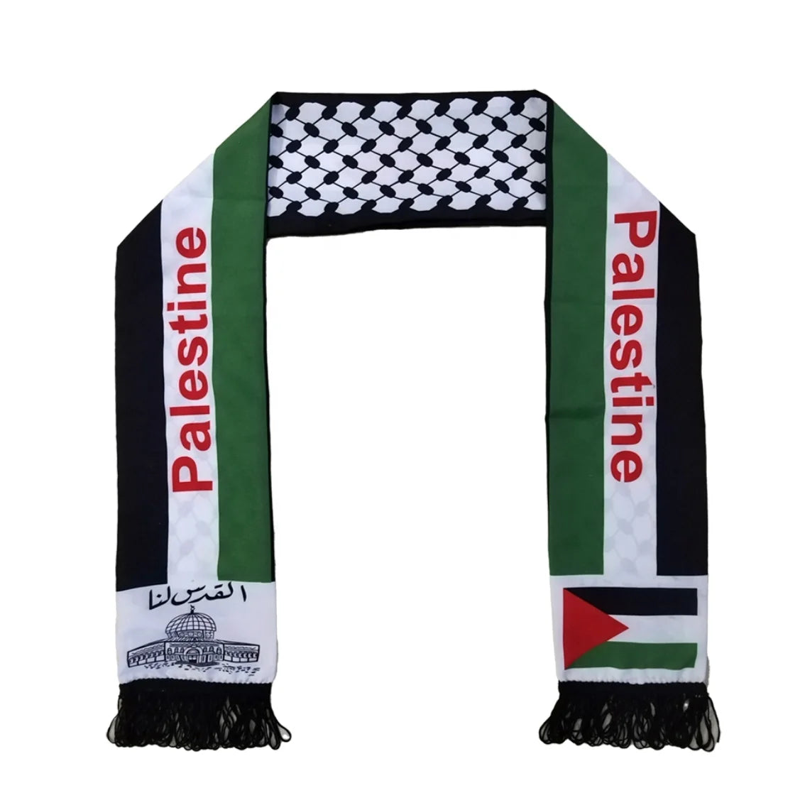 Unisex Custom Palestine Flag Satin Scarf Tassels Soft Unique Arabian AQSA Islamic Design Nationalistic Sports Gift for Men Women
