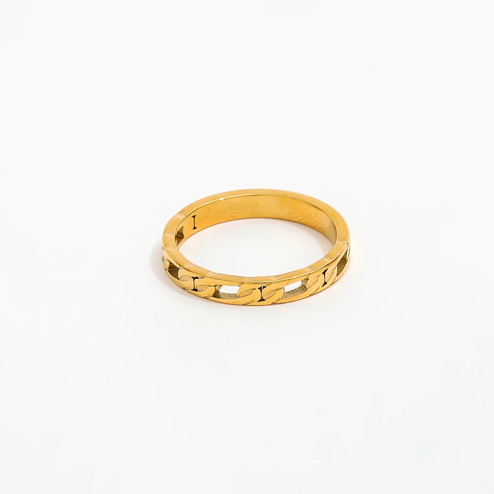 18K Gold Plated Figaro Link Stainless Steel Rings for Women